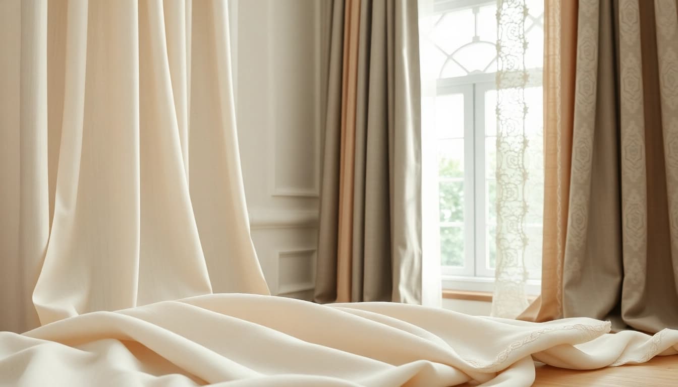Stof voor gordijnen in verschillende texturen en kleuren voor interieur inspiratie.