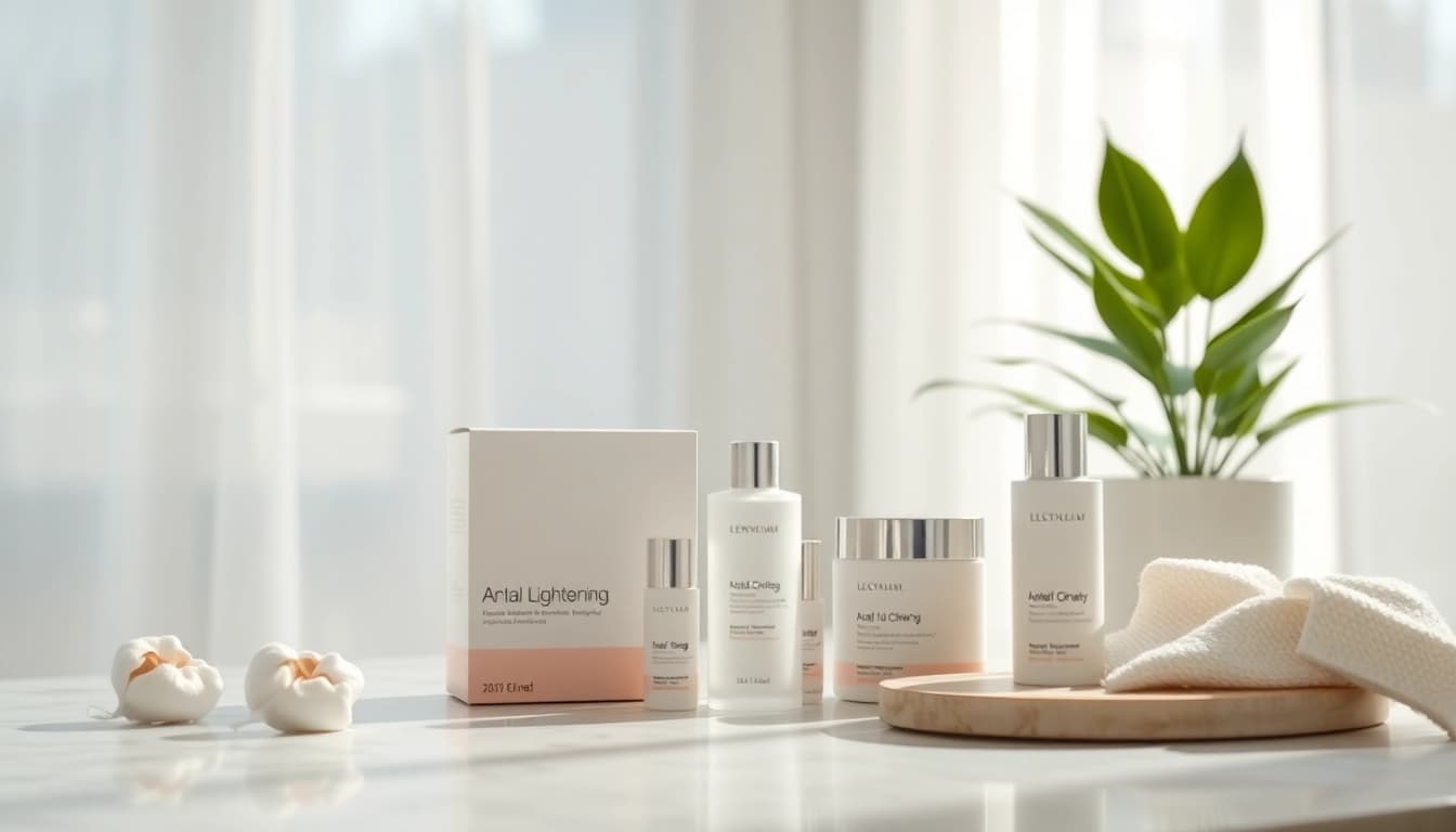 Enhance your beauty routine with anal lightening products on a marble countertop.