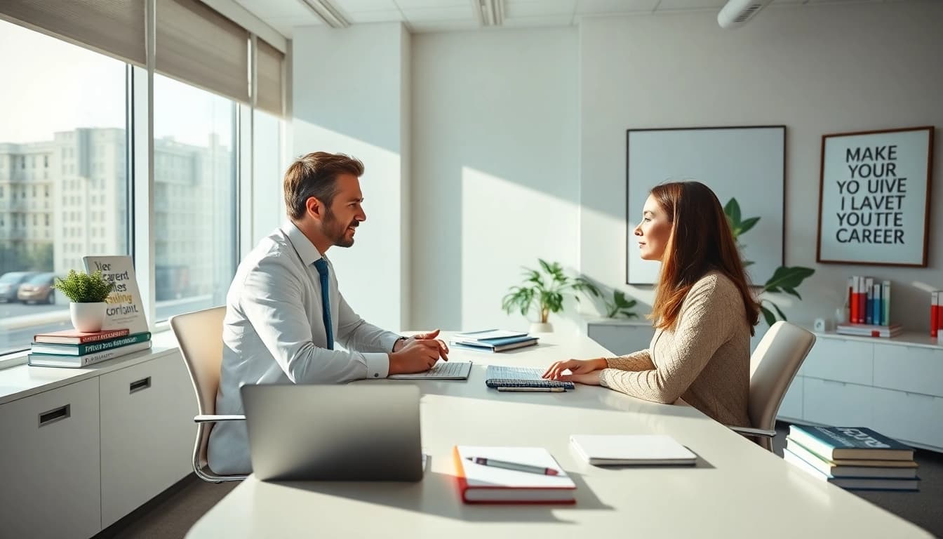 Engaging career coaching session showcasing a professional setting and mentor interaction.