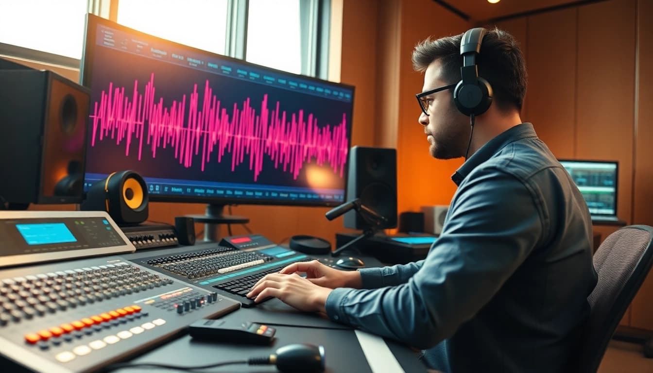 Enhance your music with online mastering techniques in a professional audio studio setting.
