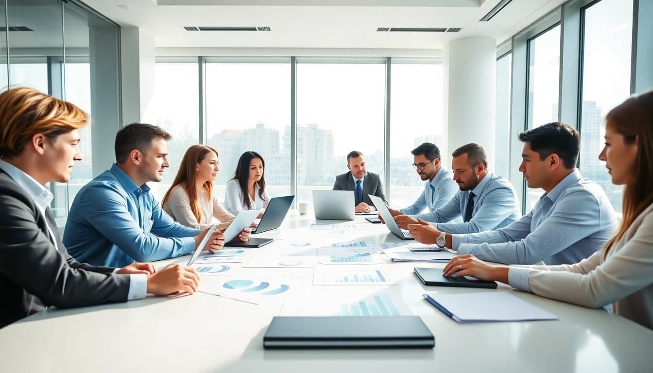 Team conducting a Bid-No-Bid Analysis in a bright conference room.