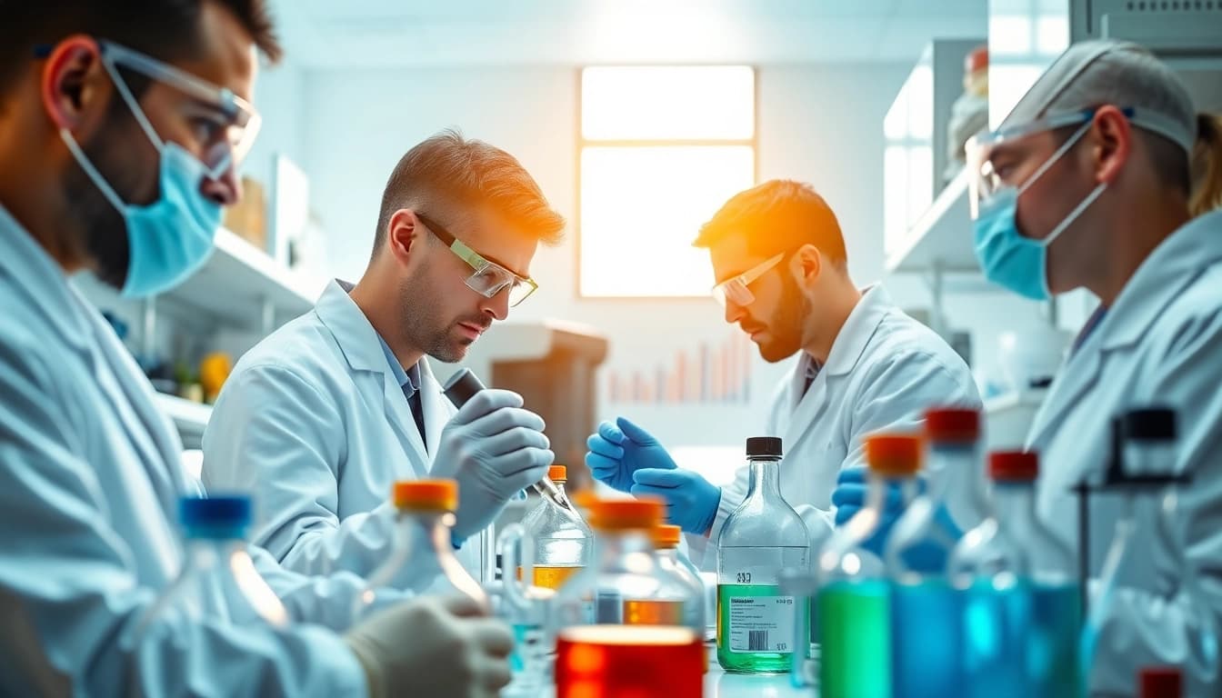 Hydro Research scientists engaged in cutting-edge peptide experiments in a modern lab.
