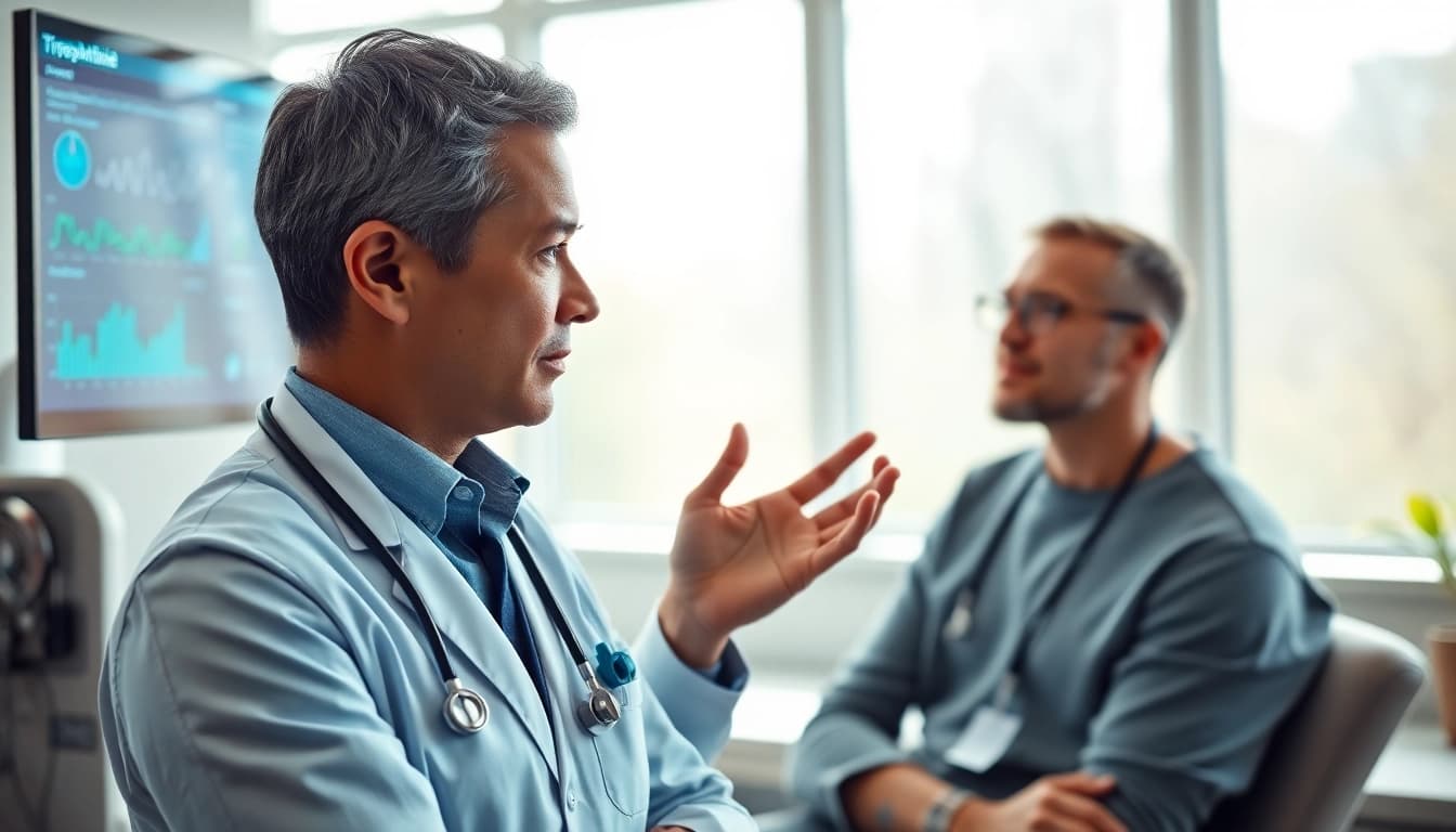 Engaging consultation on Tirzepatide with a healthcare professional in a modern clinic.