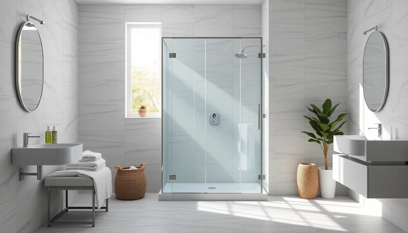 Duschkabine 100x100 Pendeltür in modernem Badezimmer mit elegantem Design.