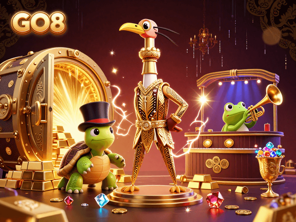 Engage in thrilling action at GO8 with a vibrant speakeasy scene featuring treasure and festive energy.