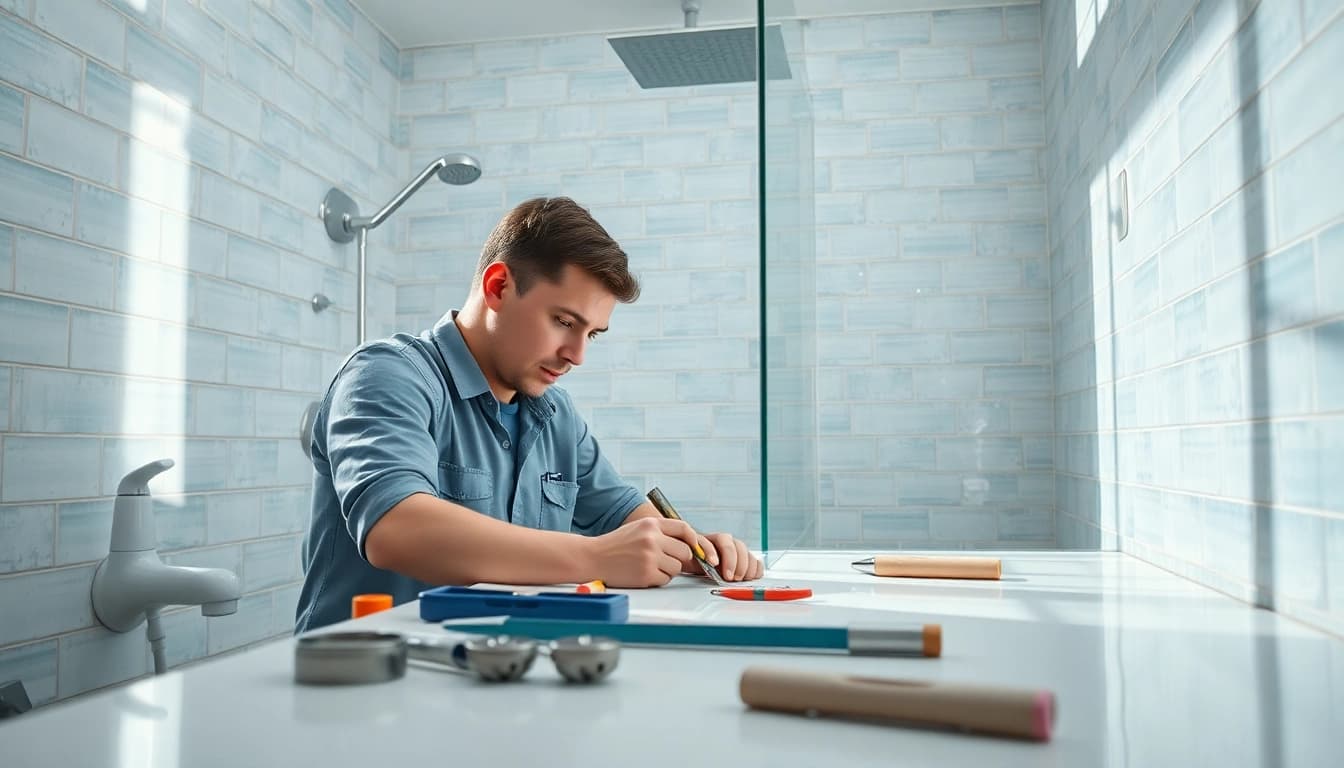 Showcasing sunny shower usa inc services with a technician installing quality bathroom fixtures.