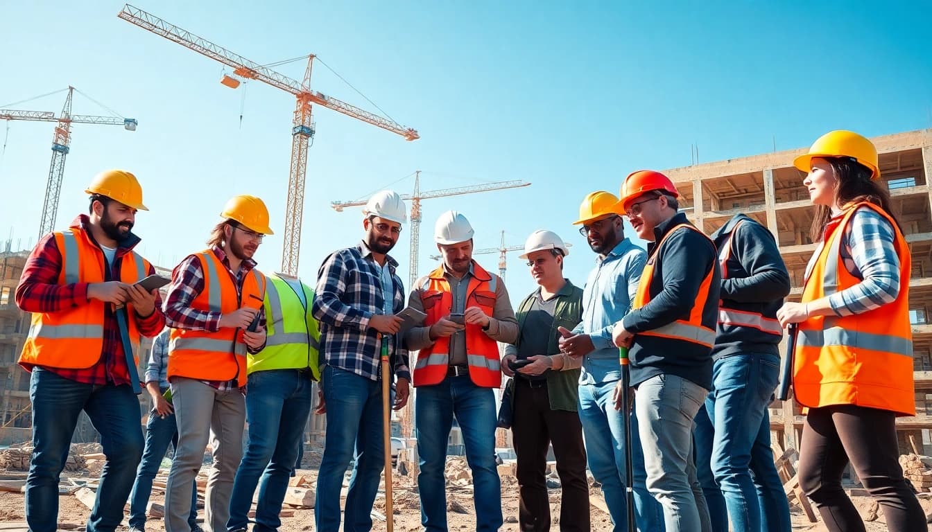 Engaged workers demonstrating skills within a construction career at a dynamic job site.