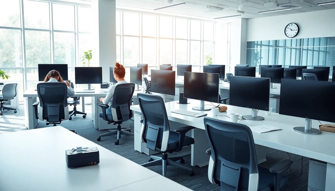 Efficient typing center showcasing modern ergonomic workspace and organized atmosphere.