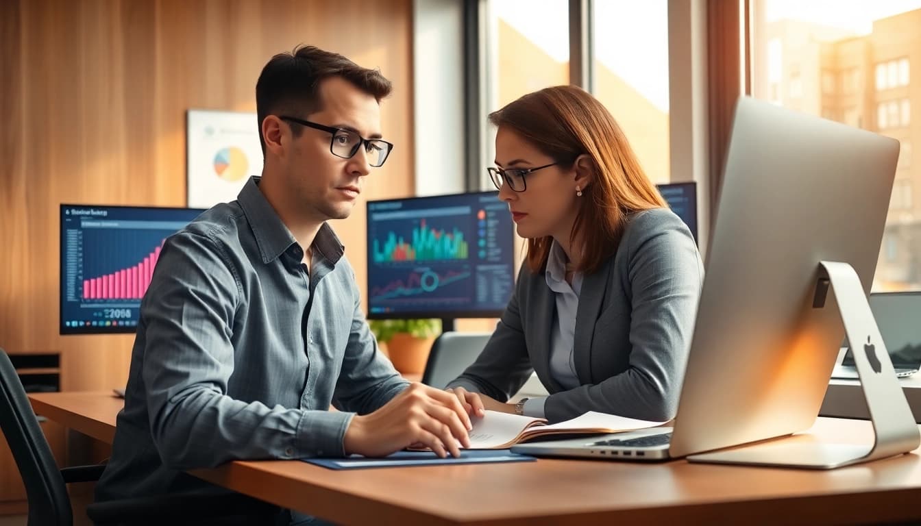 Expert on registration and certification in Federal databases reviewing critical data in a modern office.