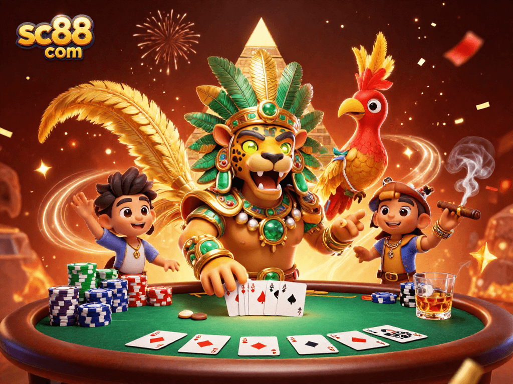 Engage with sc88 com's vibrant casino scene featuring dynamic poker elements and colorful characters.