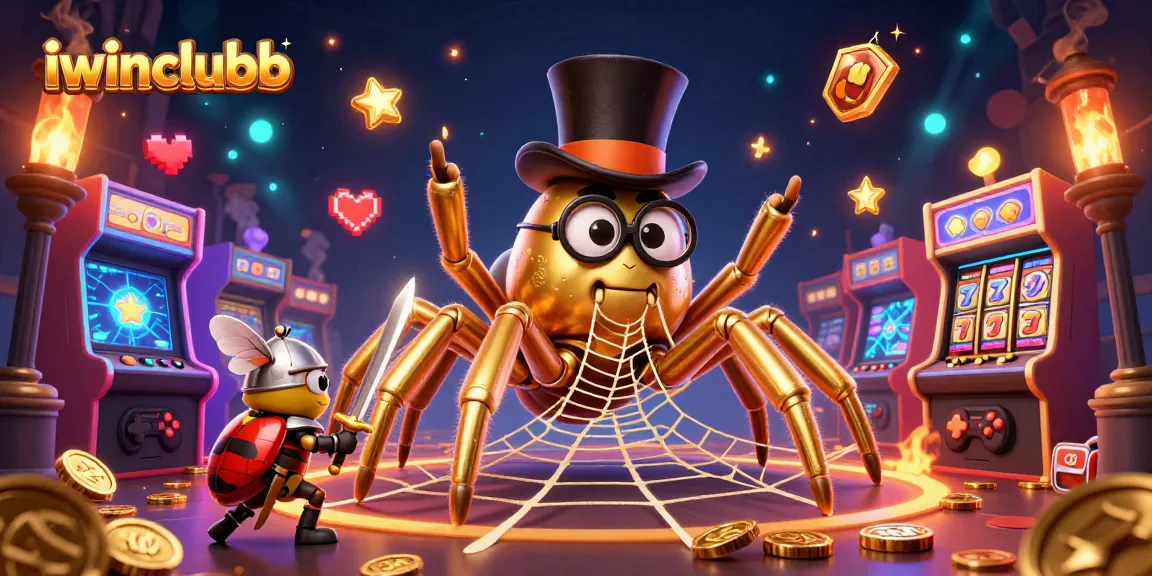 Engage with iwinclubb's thrilling casino experience featuring a golden tarantula weaving excitement.