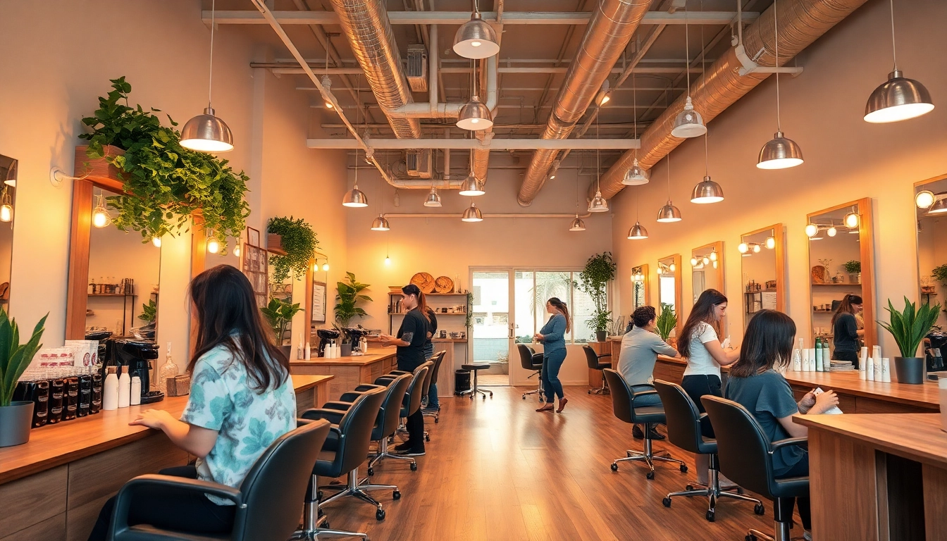 Hair salon San Diego with professional stylist helping a client enjoy a relaxing haircut.