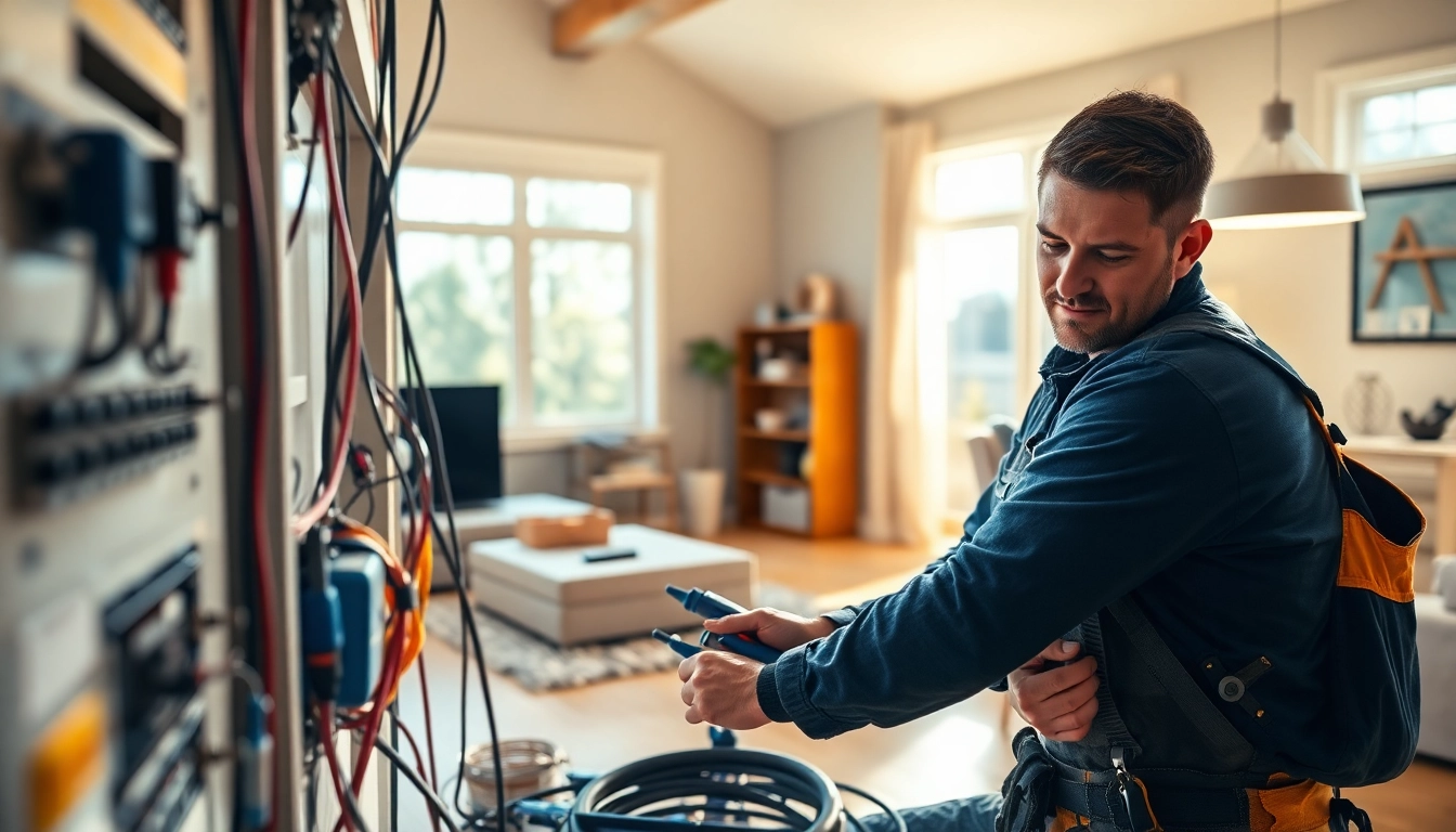 Electrician lower North Shore working on residential wiring with modern tools in a bright home setting.