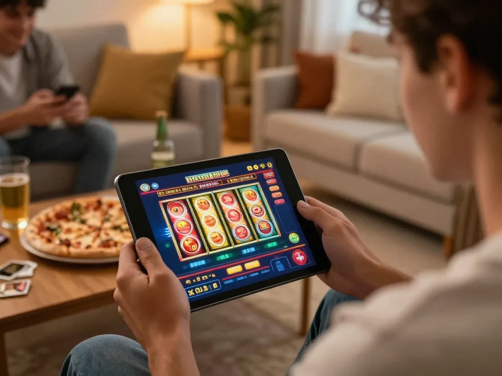 Player enjoying go88 mobile gaming experience with vibrant slot reels on tablet.