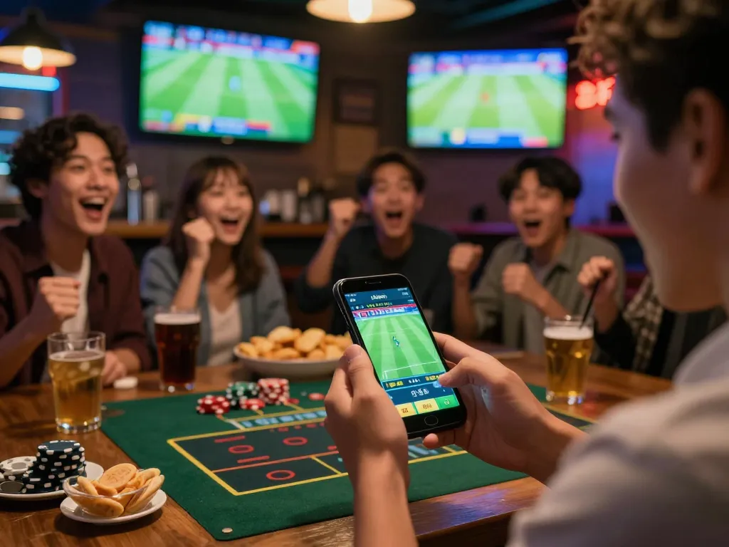 Engaging moment of sports betting with kèo bóng đá trực tuyến as a player places a bet on a smartphone during a football match.