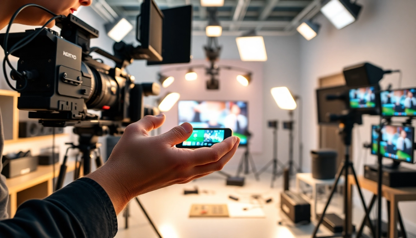 Engaging product demonstrations showcasing tech gadgets and professional videographer.