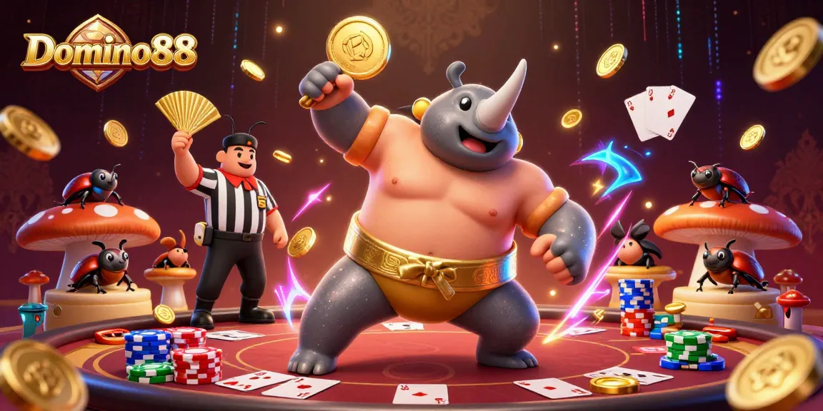 Experience thrilling poker action with Domino88 as the rhinoceros beetle champion stirs up golden coins.