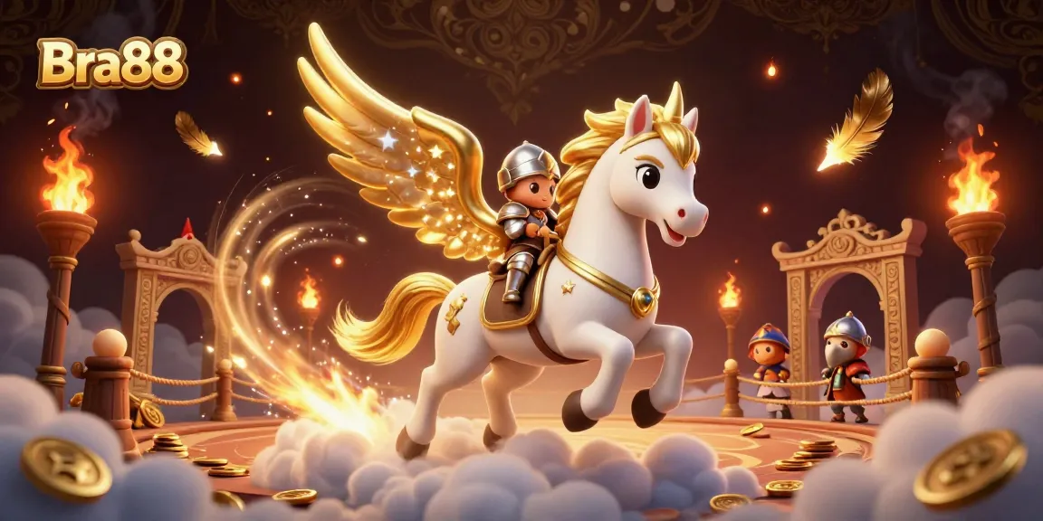 Experience thrilling moments at Bra88 with a knight and celestial steed in a vibrant casino scene.