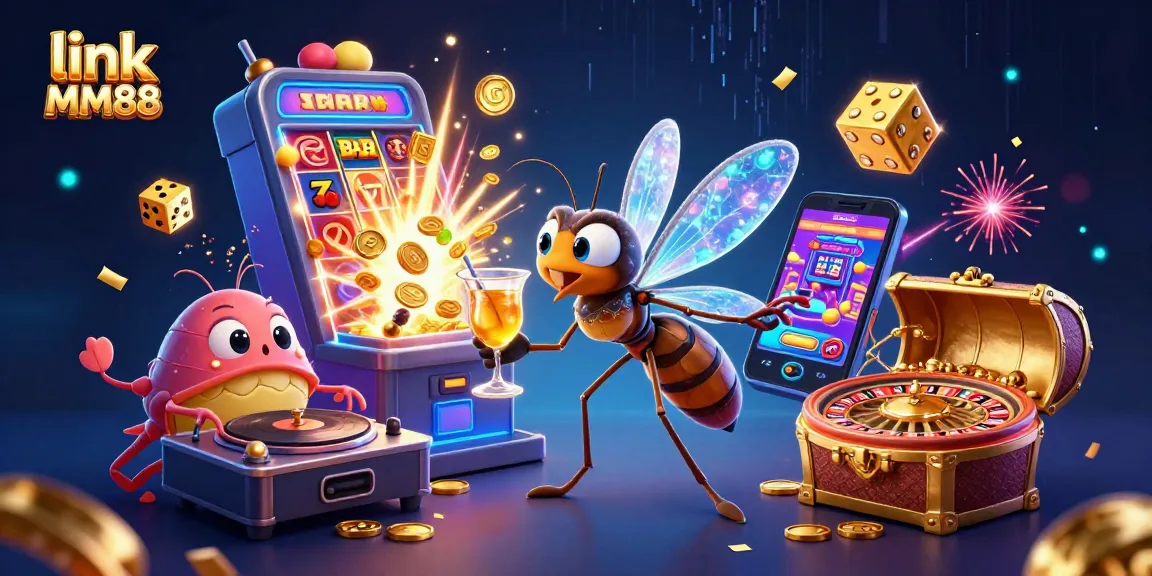 Win big with link MM88, featuring a vibrant casino scene filled with dynamic gaming elements.