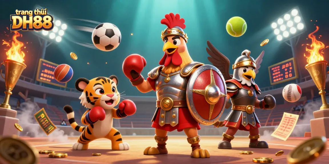 Engage with the action on trang chủ DH88, witnessing a spirited scene with a gladiator rooster.