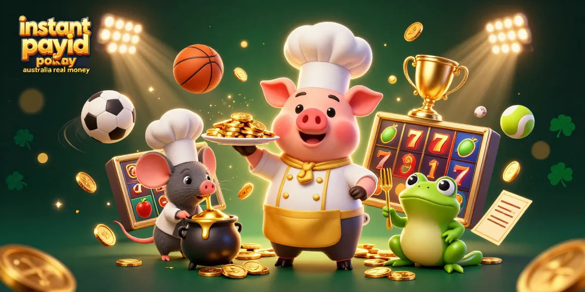 Play instant payid pokies Australia real money with vibrant characters in a rich casino scene.