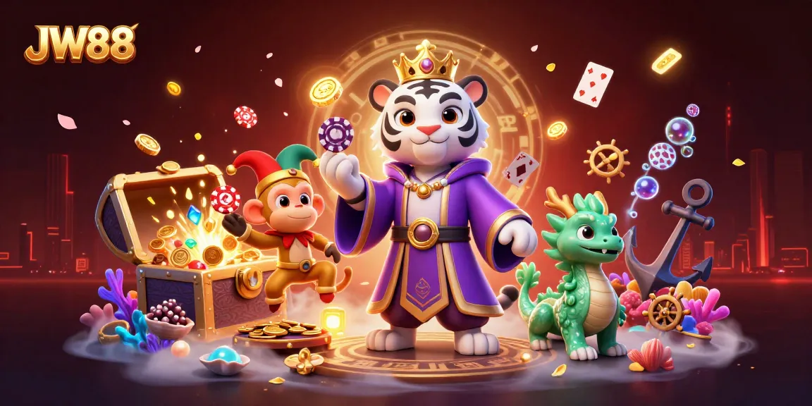Experience winning thrills at JW88 with a vibrant 3D casino scene full of excitement.