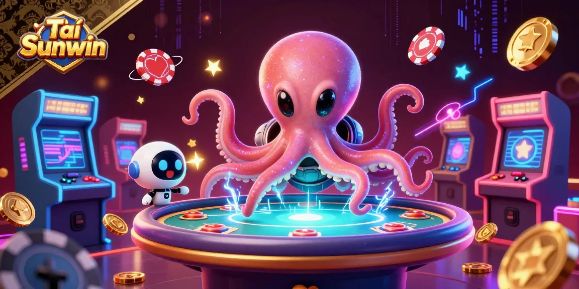 Tải Sunwin offers an exciting gaming experience with alien octopus, poker, and vibrant arcade elements.