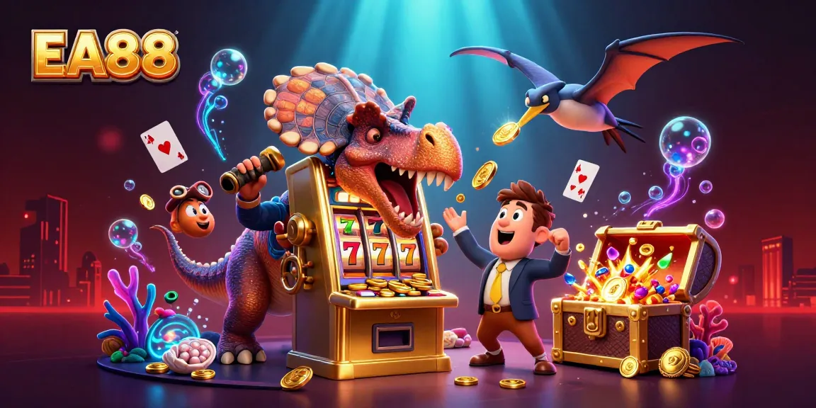 EA88 slot machine pays out golden coins as pachycephalosaurus performs a jackpot headbutt.