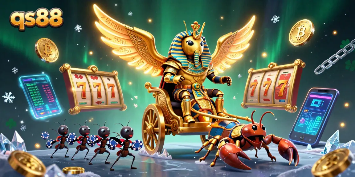 Experience the exciting qs88 slot action with dazzling golden elements and glowing coins in this vibrant casino illustration.