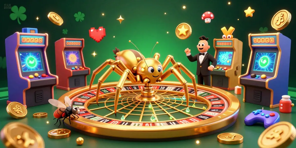 Place your bets at EA88 with a golden spider and centipede croupier in a vibrant casino scene.