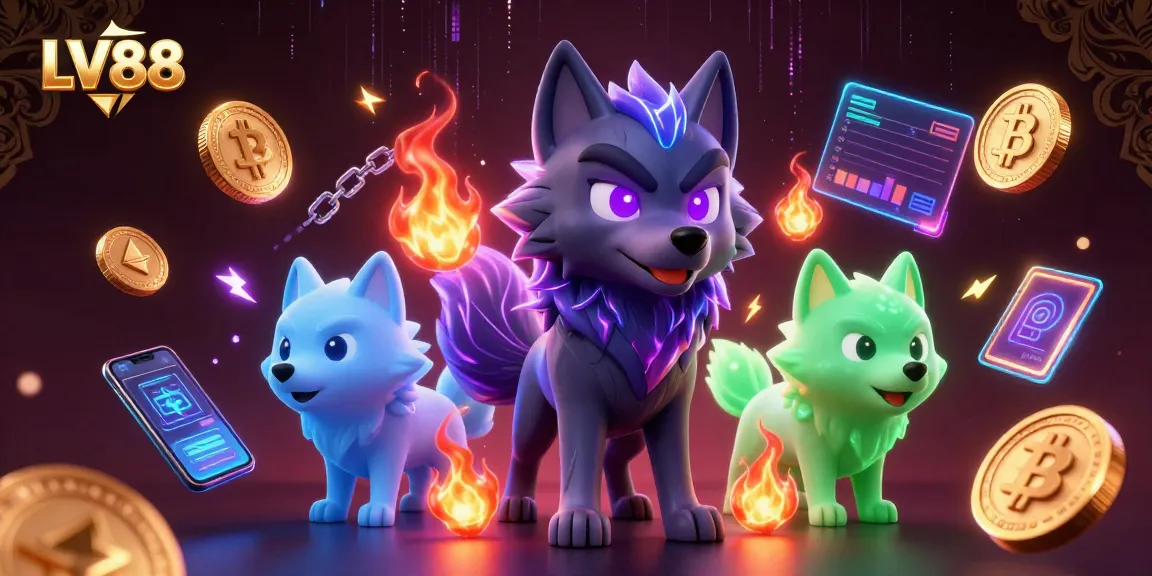 Experience LV88’s vibrant 3D casino scene with spectral wolves and crypto elements.