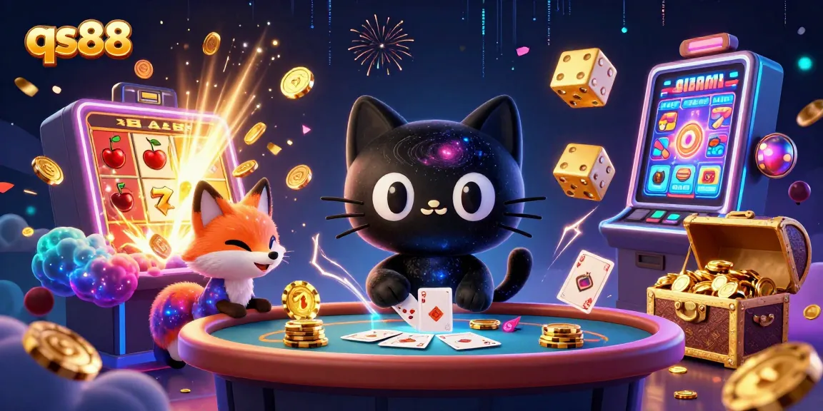Experience thrilling gaming at qs88 with an energetic cosmic casino scene featuring vibrant characters and exciting elements.