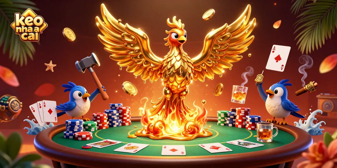 Experience the thrilling action of keo nha cai with molten gold phoenix and dynamic poker scene.